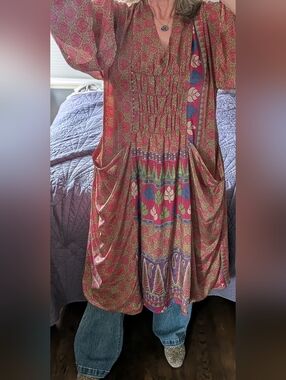 Kantha Bae Upcycled Vintage Sari Silk Dress With Pockets